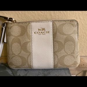 Coach Signature PVC Leather Corner Zip Wristlet